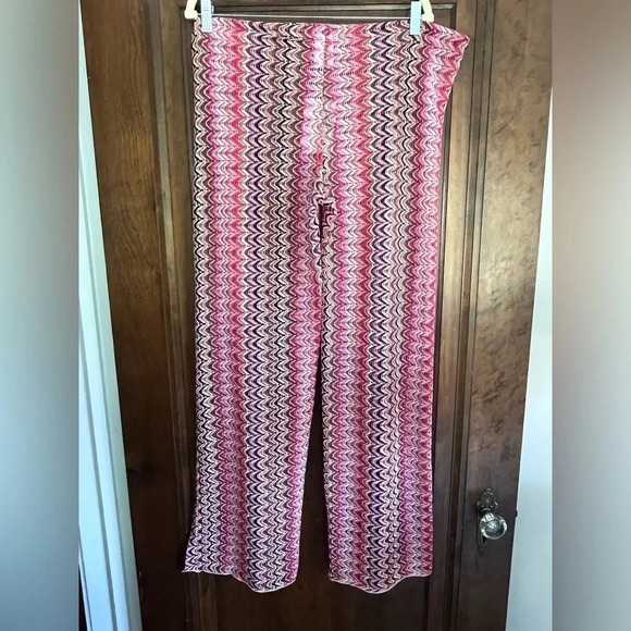 NWT Becca Red, Pink, Black Woven Drawstring Pants With Side Slits Women Size M L - Picture 4 of 9